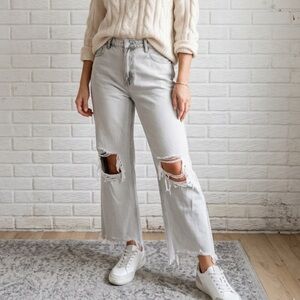 VERVET by Flying Monkey Light Gray Distressed Jeans High Rise Straight Leg Sz 32